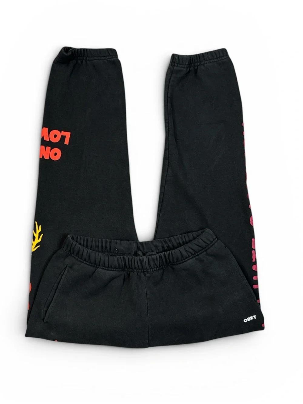OBEY ANTI HATE UNISEX GRAPHIC JOGGER SWEATPANTS BLACK STREETWEAR PUNK GRUNGE